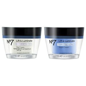 No7 Lift and Luminate Triple Action Face Cream – Day and Night Bundle – 1.69 fl oz Each – Hypoallergenic Day and Night Cream by No 7 – SPF 30 in Day Cream No7 Lift and Luminate Triple Action Face Cream – Day and Night Bundle – 1.69 fl oz Each – Hypoallergenic Day and Night Cream by No 7 – SPF 30 in Day Cream