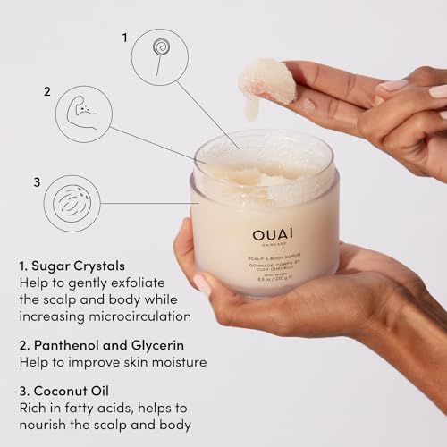 OUAI Scalp & Body Scrub, Melrose Place - Exfoliating Body Scrub with Sugar & Coconut Oil Blend for Smooth, Moisturized Skin - Gentle Scalp Scrub for Removing Product Build Up (8.8 Oz) - Image 3
