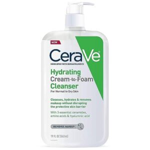 CeraVe Hydrating Cream To Foam Cleanser | Makeup Remover Face Wash For Dry Skin | Foaming Facial Cleanser With Hyaluronic Acid | Normal To Dry Skin | Fragrance Free & Non Comedogenic | 19 Fluid Ounce CeraVe Hydrating Cream To Foam Cleanser | Makeup Remover Face Wash For Dry Skin | Foaming Facial Cleanser With Hyaluronic Acid | Normal To Dry Skin | Fragrance Free & Non Comedogenic | 19 Fluid Ounce