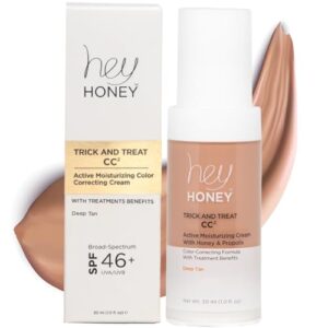 Hey Honey Trick and Treat CC² Cream SPF 46 | Active Moisturizing Color Correcting Cream with Honey & Propolis | Best Cover For Rosacea, Skin Redness & Mature Skin | Cruelty-Free | 1 oz (Deep Tan) Hey Honey Trick and Treat CC² Cream SPF 46 | Active Moisturizing Color Correcting Cream with Honey & Propolis | Best Cover For Rosacea, Skin Redness & Mature Skin | Cruelty-Free | 1 oz (Deep Tan)