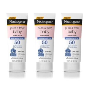 Neutrogena Pure & Free Baby Mineral Sunscreen Lotion with Broad Spectrum SPF 50 & Zinc Oxide, Water-Resistant, Hypoallergenic & Tear-Free Baby Sunscreen, Paraben-Free, Dye-Free, 3 fl. oz, 3 Pack Neutrogena Pure & Free Baby Mineral Sunscreen Lotion with Broad Spectrum SPF 50 & Zinc Oxide, Water-Resistant, Hypoallergenic & Tear-Free Baby Sunscreen, Paraben-Free, Dye-Free, 3 fl. oz, 3 Pack