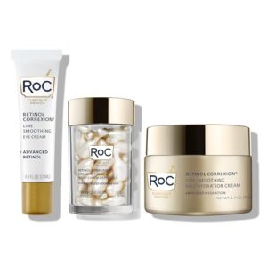 RoC Retinol Correxion Line Smoothing Eye Cream + Retinol Serum Capsules For Night + Max Hydration Crème With Hyaluronic Acid For Day, Skin Care Set, Stocking Stuffers for Men & Women RoC Retinol Correxion Line Smoothing Eye Cream + Retinol Serum Capsules For Night + Max Hydration Crème With Hyaluronic Acid For Day, Skin Care Set, Stocking Stuffers for Men & Women