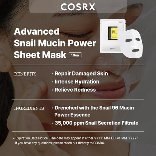 COSRX Snail Mucin Sheet Mask 10 EA with Snail Mucin Serum, Self Care, Face Masks for Dry, Sensitive Skin, Not Tested on Animals, No Parabens, No Sulfates, Korean Skin Care - Image 2
