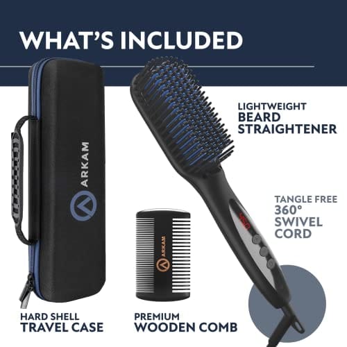 Arkam Beard Straightener for Men -Premium Heated Beard Brush Kit w/Anti-Scald Feature, Dual Action Hair Comb and Hard Shell Travel Case for Medium to Long Beards - Costume and Grooming Gifts for Men - Image 5