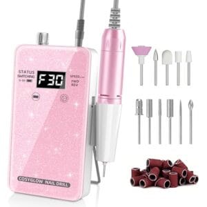 Professional Electric Nail Drill File:COSYGLOW Glitter Portable Cordless E-File Nail Drill Kit with 11 Nail Drill Bits,30000 RPM Rechargeable Nail Drill Machine for Acrylic Nails Gel Polishing(Pink) Professional Electric Nail Drill File:COSYGLOW Glitter Portable Cordless E-File Nail Drill Kit with 11 Nail Drill Bits,30000 RPM Rechargeable Nail Drill Machine for Acrylic Nails Gel Polishing(Pink)