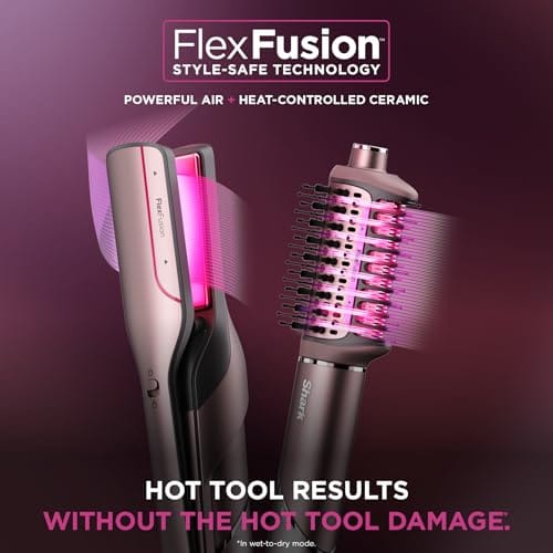Shark FlexFusion Hair Straightener & Powerful Hair Dryer with Fusion Hair Brush, Ceramic Air Styler with Auto-Wrap Hair Curlers & Concentrator, Ceramic Plates, Cosmic Blush HD641S - Image 2