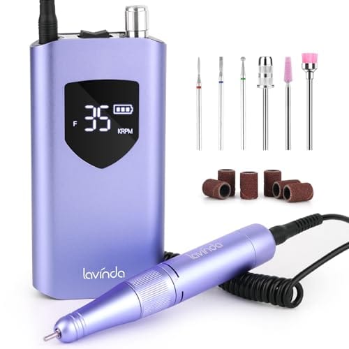 Lavinda Electric Nail Drill Machine, Professional 35000RPM Nail File Cordless Rechargeable Nail Efile for Acrylic Gel Nails, Manicure Pedicure Polishing Shape Tools for Salon Home Use-Purple