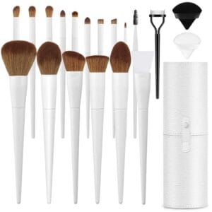 LUXBRU Makeup Brushes With Case 20PCs Professional Makeup Brush Set, Foundation Powder Eyeshadow Brush Set Eyebrow Concealer Contour Travel Brushes Kit with Holder & 2 Powder Puff-White LUXBRU Makeup Brushes With Case 20PCs Professional Makeup Brush Set, Foundation Powder Eyeshadow Brush Set Eyebrow Concealer Contour Travel Brushes Kit with Holder & 2 Powder Puff-White