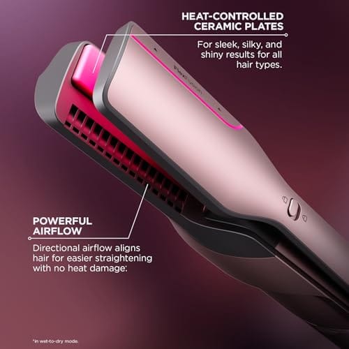 Shark FlexFusion Hair Straightener & Powerful Hair Dryer with Fusion Hair Brush, Ceramic Air Styler with Auto-Wrap Hair Curlers & Concentrator, Ceramic Plates, Cosmic Blush HD641S - Image 5