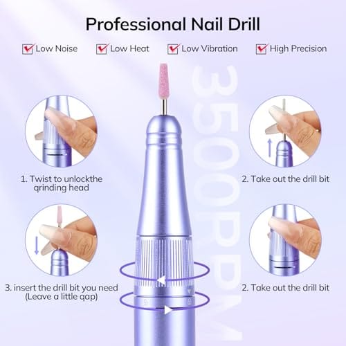 Lavinda Electric Nail Drill Machine, Professional 35000RPM Nail File Cordless Rechargeable Nail Efile for Acrylic Gel Nails, Manicure Pedicure Polishing Shape Tools for Salon Home Use-Purple - Image 5