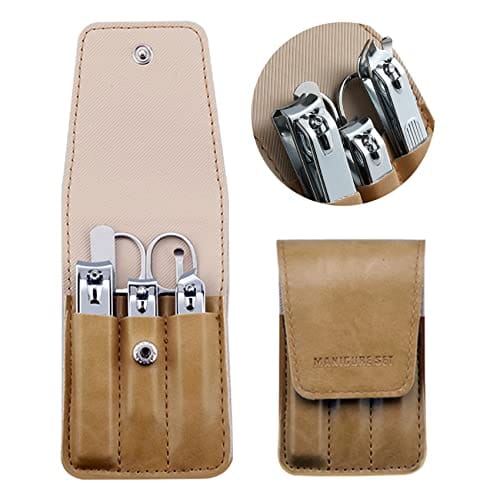 Nail Clipper Set, 6 Pcs Toenail Clippers, Stainless Steel Fingernail Clipper, and PU Leather Manicure Set, Gift Ideas (Beige)