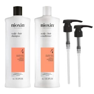 Nioxin System 4 Shampoo & Conditioner Prepack, For Color Treated Hair with Progressed Thinning, Pumps Included, 33.8 fl oz (Packaging May Vary) Nioxin System 4 Shampoo & Conditioner Prepack, For Color Treated Hair with Progressed Thinning, Pumps Included, 33.8 fl oz (Packaging May Vary)