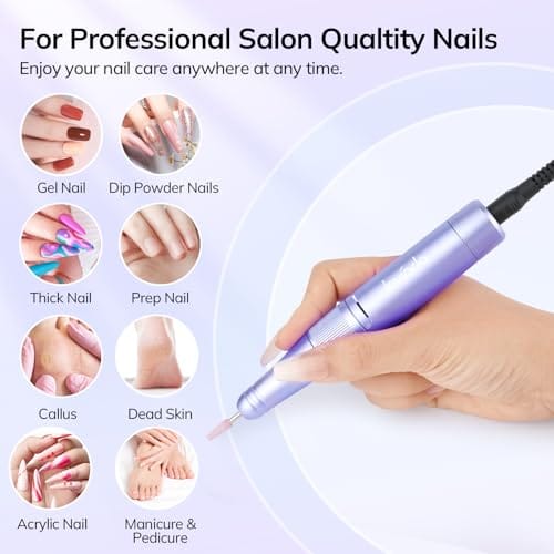 Lavinda Electric Nail Drill Machine, Professional 35000RPM Nail File Cordless Rechargeable Nail Efile for Acrylic Gel Nails, Manicure Pedicure Polishing Shape Tools for Salon Home Use-Purple - Image 2