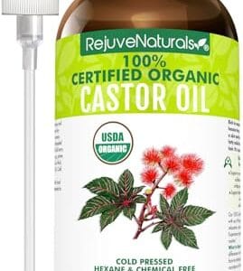 RejuveNaturals Castor Oil (16oz Glass Bottle) USDA Certified Organic, 100% Pure, Cold Pressed, Hexane Free. Boost Hair Growth for Thicker, Fuller Hair, Lashes & Eyebrows. RejuveNaturals Castor Oil (16oz Glass Bottle) USDA Certified Organic, 100% Pure, Cold Pressed, Hexane Free. Boost Hair Growth for Thicker, Fuller Hair, Lashes & Eyebrows.