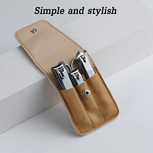 Nail Clipper Set, 6 Pcs Toenail Clippers, Stainless Steel Fingernail Clipper, and PU Leather Manicure Set, Gift Ideas (Beige) - Image 4