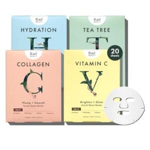 Rael Face Mask Skin Care, Bamboo Facial Mask Sheet Set – Variety Pack, Korean Skincare, All Skin Types, Gift Set (5 Hydration, 5 Vitamin C, 5 Collagen, 5 Tea Tree, 20 Sheets) Rael Face Mask Skin Care, Bamboo Facial Mask Sheet Set – Variety Pack, Korean Skincare, All Skin Types, Gift Set (5 Hydration, 5 Vitamin C, 5 Collagen, 5 Tea Tree, 20 Sheets)