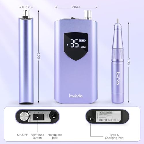 Lavinda Electric Nail Drill Machine, Professional 35000RPM Nail File Cordless Rechargeable Nail Efile for Acrylic Gel Nails, Manicure Pedicure Polishing Shape Tools for Salon Home Use-Purple - Image 3