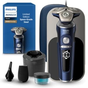 Philips Norelco Shaver Series 9000 Prestige, Wet and Dry Electric Shaver, System, SenseIQ Technology, Precision Trimmer, Nose Trimmer, Qi Charging Pad, Cleaning Pod, Adriatic Blue, SP9886/89 Philips Norelco Shaver Series 9000 Prestige, Wet and Dry Electric Shaver, System, SenseIQ Technology, Precision Trimmer, Nose Trimmer, Qi Charging Pad, Cleaning Pod, Adriatic Blue, SP9886/89