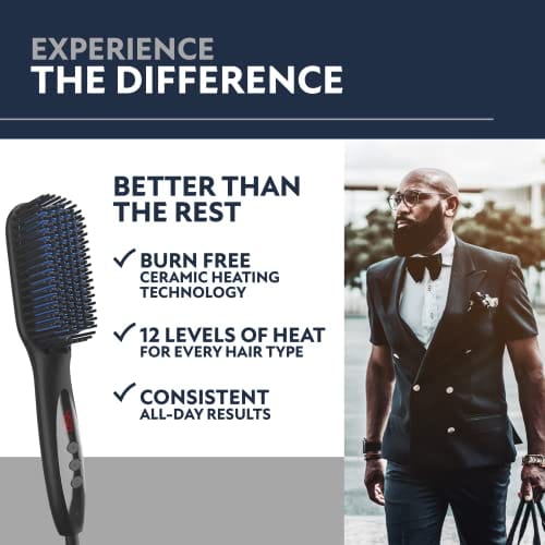 Arkam Beard Straightener for Men -Premium Heated Beard Brush Kit w/Anti-Scald Feature, Dual Action Hair Comb and Hard Shell Travel Case for Medium to Long Beards - Costume and Grooming Gifts for Men - Image 7