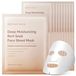 MOTHER MADE Moisturizing Anti-aging Snail Mucin Face Masks 20 EA, with Collagen, Niacinamide 2%, Squalane, Face Mask for Dry, Sensitive Skin, Stocking Stuffers, Self Care, Korean Skincare MOTHER MADE Moisturizing Anti-aging Snail Mucin Face Masks 20 EA, with Collagen, Niacinamide 2%, Squalane, Face Mask for Dry, Sensitive Skin, Stocking Stuffers, Self Care, Korean Skincare