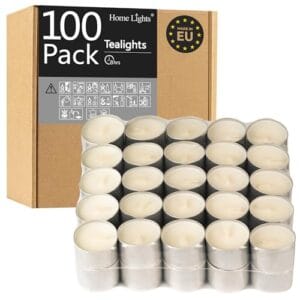 HomeLights Unscented Tealight Candles – 100 Pack, 8hr Smokeless White Votive Candles for Shabbat, Weddings, Home Decor HomeLights Unscented Tealight Candles – 100 Pack, 8hr Smokeless White Votive Candles for Shabbat, Weddings, Home Decor
