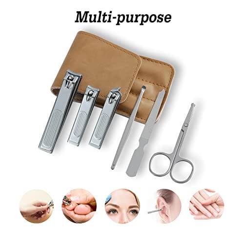 Nail Clipper Set, 6 Pcs Toenail Clippers, Stainless Steel Fingernail Clipper, and PU Leather Manicure Set, Gift Ideas (Beige) - Image 2