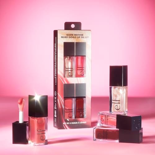 e.l.f. Glow Reviver Quad Goals Lip Oil Kit, Lip Gloss For A High-Gloss Finish & Sheer Wash Of Color, Non-Sticky, Vegan & Cruelty-Free, 4 Glosses - Image 6