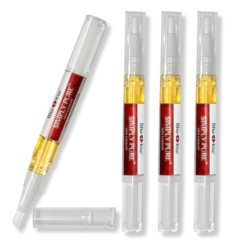 Bliss Kiss | Fragrance Free 4 Nail Oil Cuticle Pens w/Vitamin E & Jojoba⏤Nail Strengthener Nail Growth Serum for Brittle, Peeling, Breaking, Thin nails