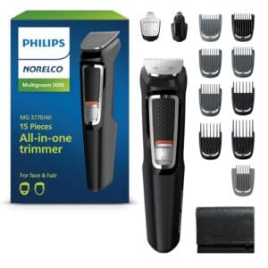 Philips Norelco Multigroom 3000 Series, All-in-One Trimmer, Beard Trimmer and Hair Clipper, 15-Piece Men's Grooming Kit for Head, Beard, Face, Nose, Ears, No Blade Oil Needed, Soft Pouch, MG3770/40 Philips Norelco Multigroom 3000 Series, All-in-One Trimmer, Beard Trimmer and Hair Clipper, 15-Piece Men's Grooming Kit for Head, Beard, Face, Nose, Ears, No Blade Oil Needed, Soft Pouch, MG3770/40