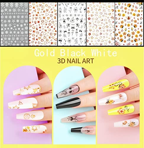 Teenitor 12 Sheets Nail Art Sticker Self-Adhesive, Flower Nail Stickers 5D Embossed Nail Decals, 5 Boxes Nail Art Glitter Sequins Flakes, Nail Art Design Tools Self Adhesive Nail Art Supplies - Image 5
