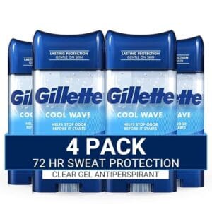 Gillette Antiperspirant and Deodorant for Men, 72-Hour Sweat Protection, Clear Gel, Cool Wave Scent, 3.8 oz (Pack of 4) Gillette Antiperspirant and Deodorant for Men, 72-Hour Sweat Protection, Clear Gel, Cool Wave Scent, 3.8 oz (Pack of 4)