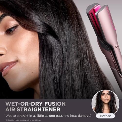 Shark FlexFusion Hair Straightener & Powerful Hair Dryer with Fusion Hair Brush, Ceramic Air Styler with Auto-Wrap Hair Curlers & Concentrator, Ceramic Plates, Cosmic Blush HD641S - Image 4