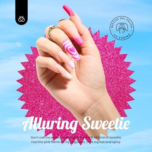 beetles Pink Gel Polish Set 20 Colors Hot Pink Alluring Sweetie Collection Nude Purple Glitter Red Uv Gel Manicure Kit with Base Glossy and Glitter Top Coat Valentine's Day Gifts for Women - Image 5