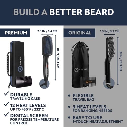 Arkam Beard Straightener for Men -Premium Heated Beard Brush Kit w/Anti-Scald Feature, Dual Action Hair Comb and Hard Shell Travel Case for Medium to Long Beards - Costume and Grooming Gifts for Men - Image 6