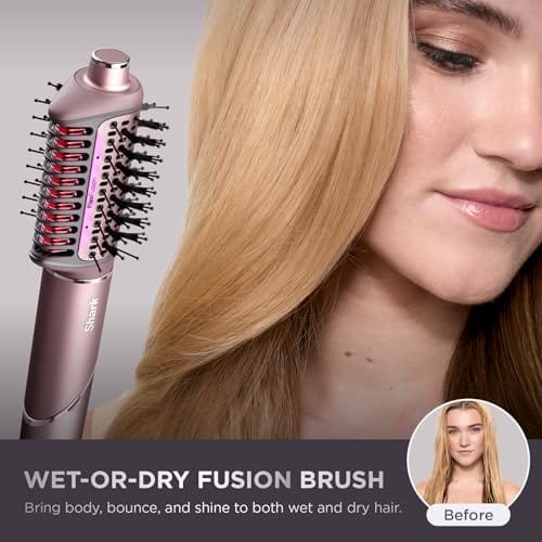 Shark FlexFusion Hair Straightener & Powerful Hair Dryer with Fusion Hair Brush, Ceramic Air Styler with Auto-Wrap Hair Curlers & Concentrator, Ceramic Plates, Cosmic Blush HD641S - Image 6