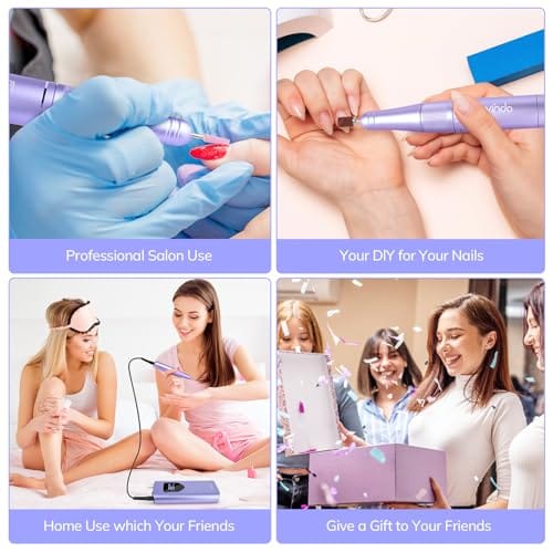 Lavinda Electric Nail Drill Machine, Professional 35000RPM Nail File Cordless Rechargeable Nail Efile for Acrylic Gel Nails, Manicure Pedicure Polishing Shape Tools for Salon Home Use-Purple - Image 6
