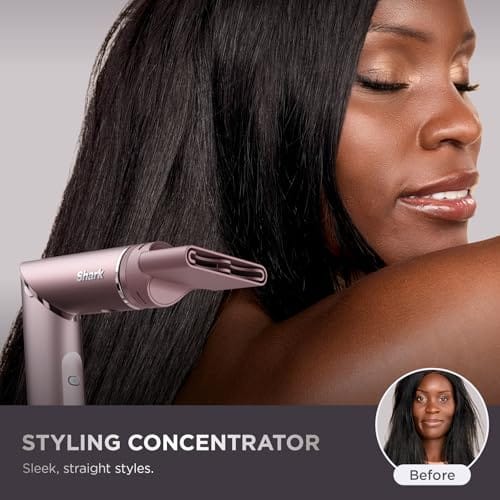 Shark FlexFusion Hair Straightener & Powerful Hair Dryer with Fusion Hair Brush, Ceramic Air Styler with Auto-Wrap Hair Curlers & Concentrator, Ceramic Plates, Cosmic Blush HD641S - Image 11