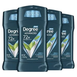 Degree Men Advanced Antiperspirant Deodorant 72-Hour Sweat and Odor Protection Sage and Ocean Mist Deodorant for Men with Motionsense Technology 2.7 oz 4 Count Degree Men Advanced Antiperspirant Deodorant 72-Hour Sweat and Odor Protection Sage and Ocean Mist Deodorant for Men with Motionsense Technology 2.7 oz 4 Count