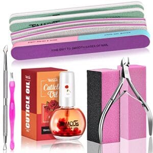TsMADDTs Manicure Tools Kit Nail Care Kit with 3PCS Files, 2PCS Buffer Blocks, 2PCS Polishing Buffers, Cuticle Nipper, Pusher and Cuticle Oil