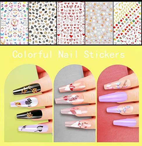Teenitor 12 Sheets Nail Art Sticker Self-Adhesive, Flower Nail Stickers 5D Embossed Nail Decals, 5 Boxes Nail Art Glitter Sequins Flakes, Nail Art Design Tools Self Adhesive Nail Art Supplies - Image 7