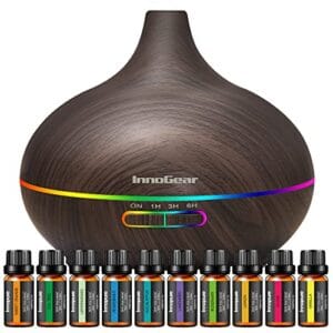 InnoGear Aromatherapy Diffuser & 10 Essential Oils Set, 400ml Diffuser Ultrasonic Diffuser Cool Mist Humidifier with 4 Timers 7 Colors Light Waterless Auto Off for Large Room Office, Dark Wood Grain InnoGear Aromatherapy Diffuser & 10 Essential Oils Set, 400ml Diffuser Ultrasonic Diffuser Cool Mist Humidifier with 4 Timers 7 Colors Light Waterless Auto Off for Large Room Office, Dark Wood Grain