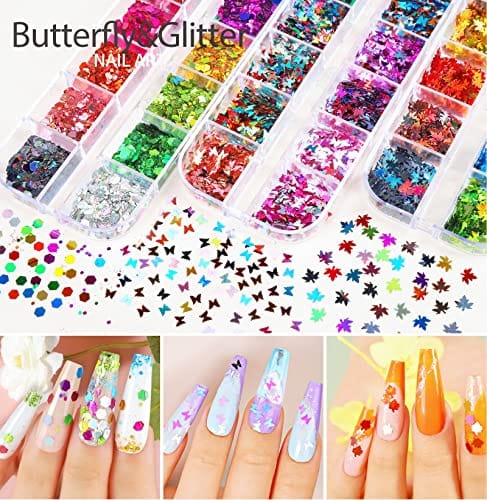 Teenitor 12 Sheets Nail Art Sticker Self-Adhesive, Flower Nail Stickers 5D Embossed Nail Decals, 5 Boxes Nail Art Glitter Sequins Flakes, Nail Art Design Tools Self Adhesive Nail Art Supplies - Image 6