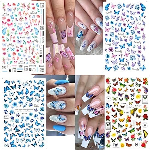 Eseres Butterfly Nail Stickers Butterflies Nail Art Decals Vanessa Nail Designs Self-Adhesive Butterflies Flowers Pattern Decorations for Nail Art Supplies 10 Sheets - Image 6