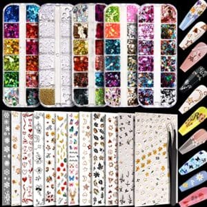 Teenitor 12 Sheets Nail Art Sticker Self-Adhesive, Flower Nail Stickers 5D Embossed Nail Decals, 5 Boxes Nail Art Glitter Sequins Flakes, Nail Art Design Tools Self Adhesive Nail Art Supplies Teenitor 12 Sheets Nail Art Sticker Self-Adhesive, Flower Nail Stickers 5D Embossed Nail Decals, 5 Boxes Nail Art Glitter Sequins Flakes, Nail Art Design Tools Self Adhesive Nail Art Supplies