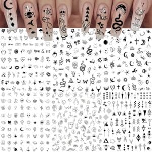 Bilizar 6 Sheets Self-Adhesive Snake Heart Moon Star Nail Art Sticker Decals, Abstract Lady Face Nail Stickers for Women DIY Manicure Decorations, Geometric Triangle Arrow Nail Decals Accessories Tip Bilizar 6 Sheets Self-Adhesive Snake Heart Moon Star Nail Art Sticker Decals, Abstract Lady Face Nail Stickers for Women DIY Manicure Decorations, Geometric Triangle Arrow Nail Decals Accessories Tip