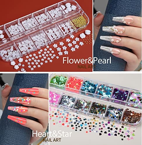 Teenitor 12 Sheets Nail Art Sticker Self-Adhesive, Flower Nail Stickers 5D Embossed Nail Decals, 5 Boxes Nail Art Glitter Sequins Flakes, Nail Art Design Tools Self Adhesive Nail Art Supplies - Image 4